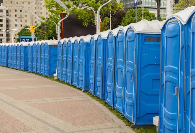 Seasonal porta potty units set up at a Buffalo Grove, Illinois venue