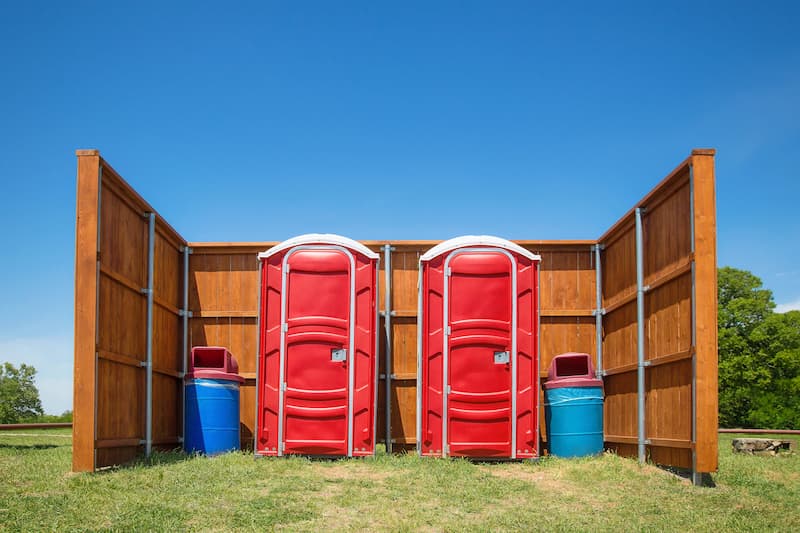 Short-term porta potty units staged for delivery in Buffalo Grove, Illinois